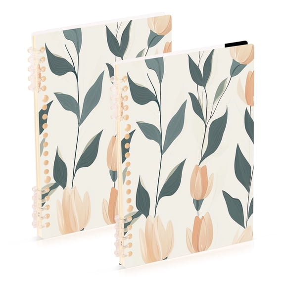 Pastel Flower Stems 2-Piece A5 PP Notebooks, Adjustable Rings, 80g Paper, Diary Set