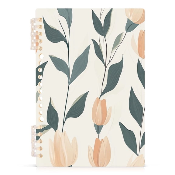 Pastel Flower Stems A5 8.3x5.7in PP Notebook, Adjustable Rings, 60 Sheets, Diary or Journey Note