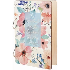 Pastel Flowers Greeting Card Organizer Planning Book Binder Keeper Flowers Card Holder Wooden Loose Leaf Photo Album 2-Rings Cover Keepsake for Birthday Wedding Gifts