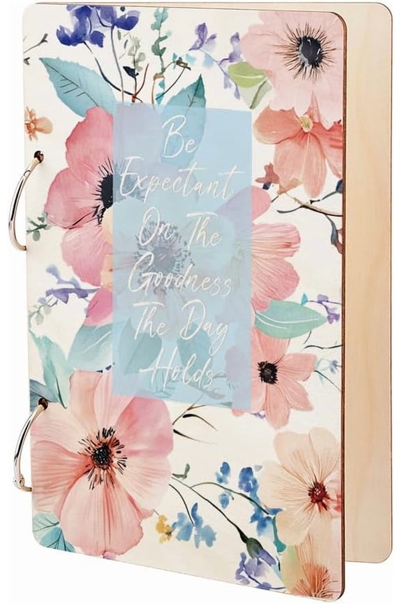 Pastel Flowers Greeting Card Organizer Planning Book Binder Keeper Flowers Card Holder Wooden Loose Leaf Photo Album 2-Rings Cover Keepsake for DIY Birthday Wedding Gifts