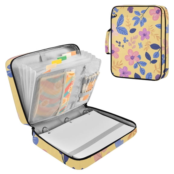 Pastel Flowers Leaves Spring Accordion File Organizer Expanding File Folder 3-Ring Binder Bag 500 Sheets A4 Size