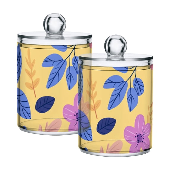 Pastel Flowers Leaves Spring Translucent Plastic Cans Storage Canisters with Lid Set of 2