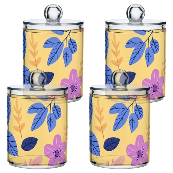 Pastel Flowers Leaves Spring Translucent Plastic Cans Storage Canisters with Lid Set of 4