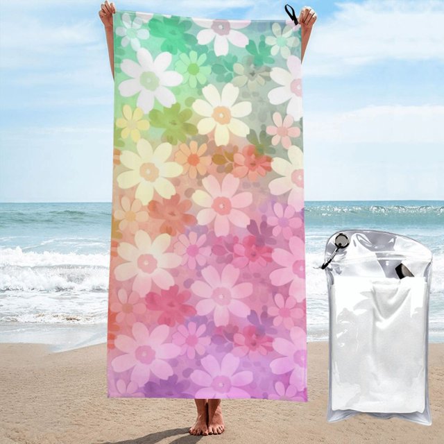 Pastel Flowers Microfiber beach towel, large sand pool camping travel
