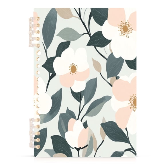 Pastel Flowers Pattern A5 8.3x5.7in PP Notebook, Adjustable Rings, 60 Sheets, Diary or Journey Note