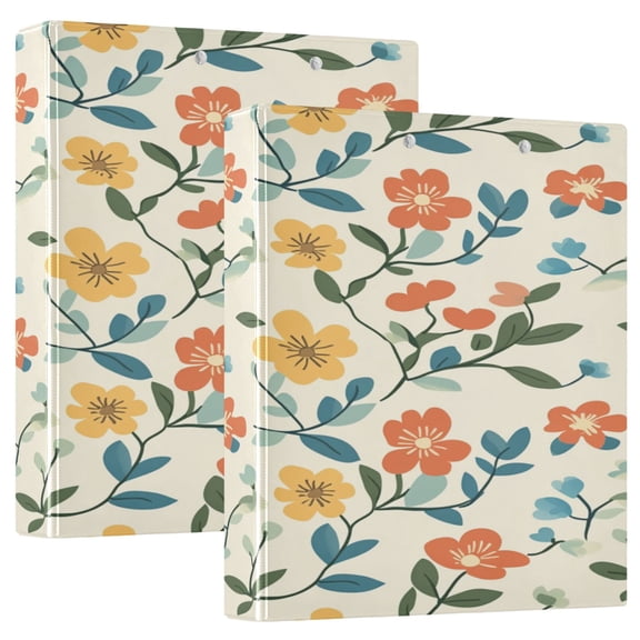 Pastel Flowers Pattern Design 12.4x10.6in PVC Round Ring Binder, D-Ring 3-Hole, Metal Clip, 200 Sheets