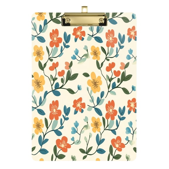 Pastel Flowers Pattern Design 12.5x9in Clipboard, Durable Acrylic with Metal Clip and Wall Hook for Office or Classroom