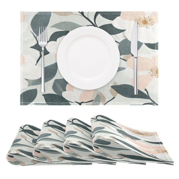 Pastel Flowers Pattern Reversible Placemat Non Slip Coffee Mat 18x12 Inch for Dining, Kitchen, Coffee