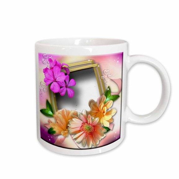 3drose, Pastel Flowers with a Pretty Framed Window Floral Designer Original Art, 15oz Mug