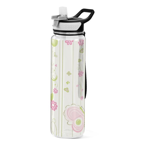 Pastel Flowers and Butterflies 1000ml Tritan Sport Bottle Straw LeakProof Food-Grade Portable Wide Handle