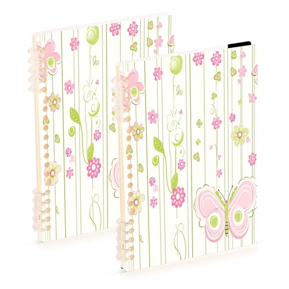 Pastel Flowers and Butterflies 2-Piece A5 PP Notebooks, Adjustable Rings, 80g Paper, Diary Set