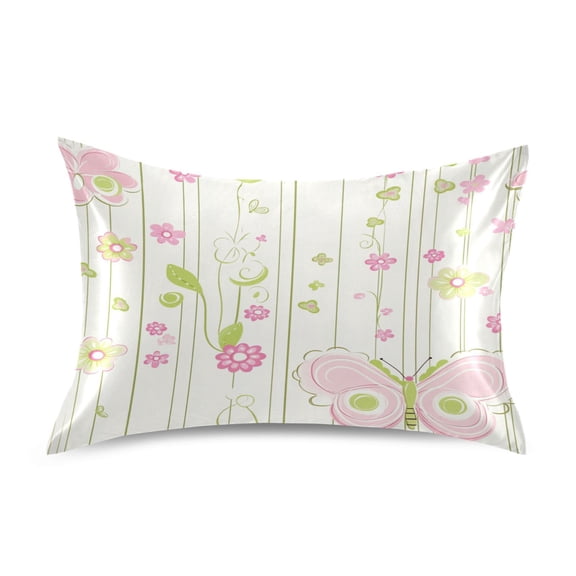 Pastel Flowers and Butterflies Queen Size Pillowcase Silky Smooth Finish Anti Wrinkle Design Easy Envelope Closure 20x30in