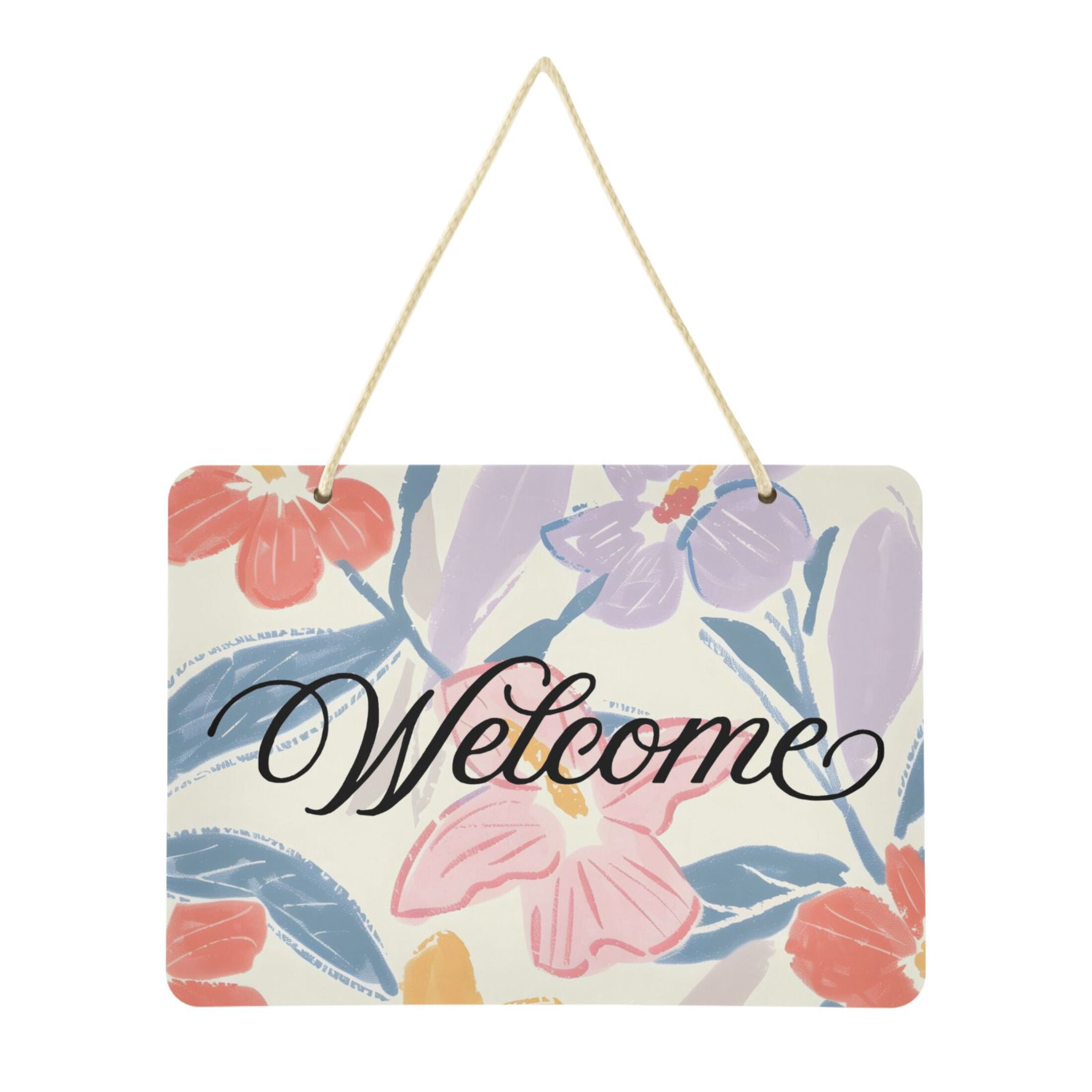 Pastel Flowers and Leaf Welcome Sign Front Door PVC 14x10 inch Hanger ...