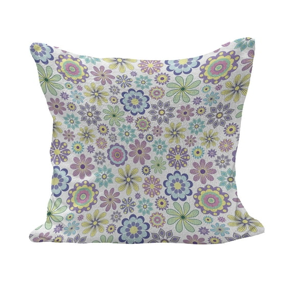 Pastel Fluffy Throw Pillow Cushion Cover, Ornate Different Kinds of Flowers Colorful Flourish Vintage Field Meadow Yard, Decorative Square Accent Pillow Case, 16" x 16", Multicolor, by Ambesonne