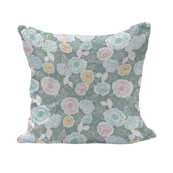 Pastel Fluffy Throw Pillow Cushion Cover, Ornate Hand Drawn Flourish Pattern Floral Swirls Blooms Spring Yard Themed, Decorative Square Accent Pillow Case, 18" x 18", Multicolor, by Ambesonne