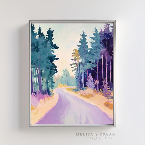Pastel Forest Road Print Tranquil Woodland Nature Decoration, Unframed Canvas 24x36in