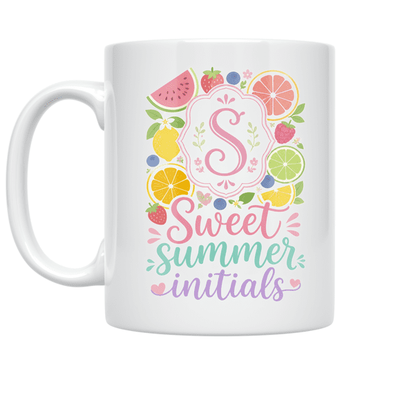 Pastel Fruit Initials Design - Summer Enthusiast - 11 oz Ceramic Coffee Mug