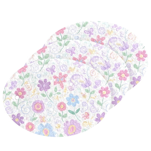 Pastel Garden Doodle Cellulose Cleaning Sponge Set 3 Pack Compressed Kitchen Scrubber for Dishes