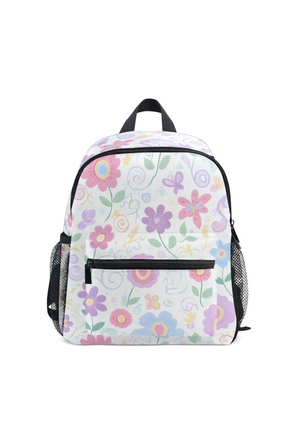 Pastel Garden Doodle Mini Backpack Cute Small Backpack with Chest Strap and Whistle Ages 3-8