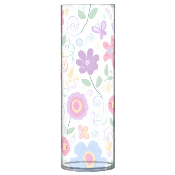 Pastel Garden Doodle Vase Flower Vase Clear Unbreakable Plastic Tall Decorative 11.8in