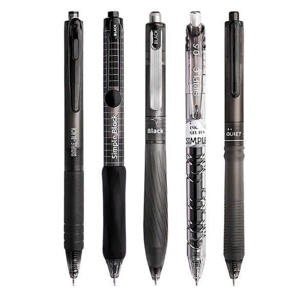 Pastel Gel Ink Pen Set, 5 Pack 0.5mm Fine Point Pens, Retractable Black Ink Pens, Smooth Writing Quick Dry Pens, Aesthetic Black Series Writing Pens for Office Note Taking Journaling