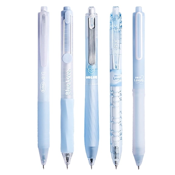 Pastel Gel Ink Pen Set, 5 Pack 0.5mm Fine Point Pens, Retractable Black Ink Pens, Smooth Writing Quick Dry Pens, Aesthetic Blue Series Writing Pens for Office Note Taking Journaling