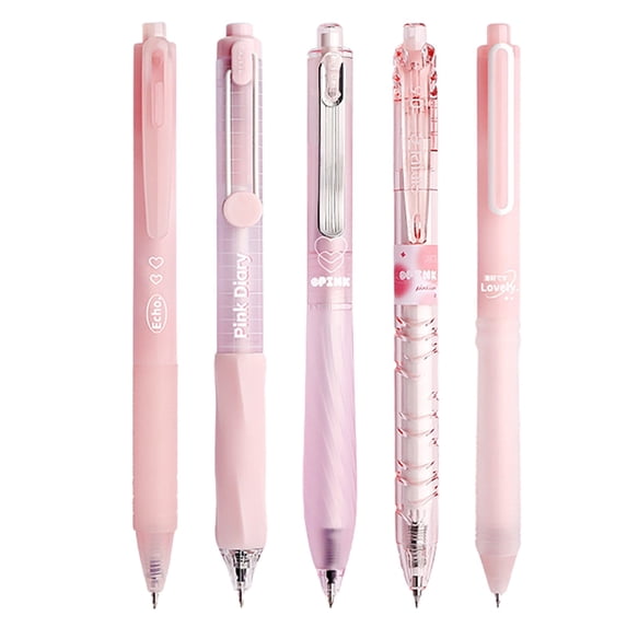 Pastel Gel Ink Pen Set, 5 Pack 0.5mm Fine Point Pens, Retractable Black Ink Pens, Smooth Writing Quick Dry Pens, Aesthetic Pink Series Writing Pens for Office Note Taking Journaling