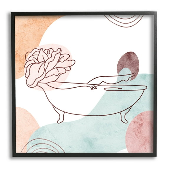 Pastel Geometric Bathtub Flower Botanical & Floral Graphic Art Black Framed Art Print Wall Art