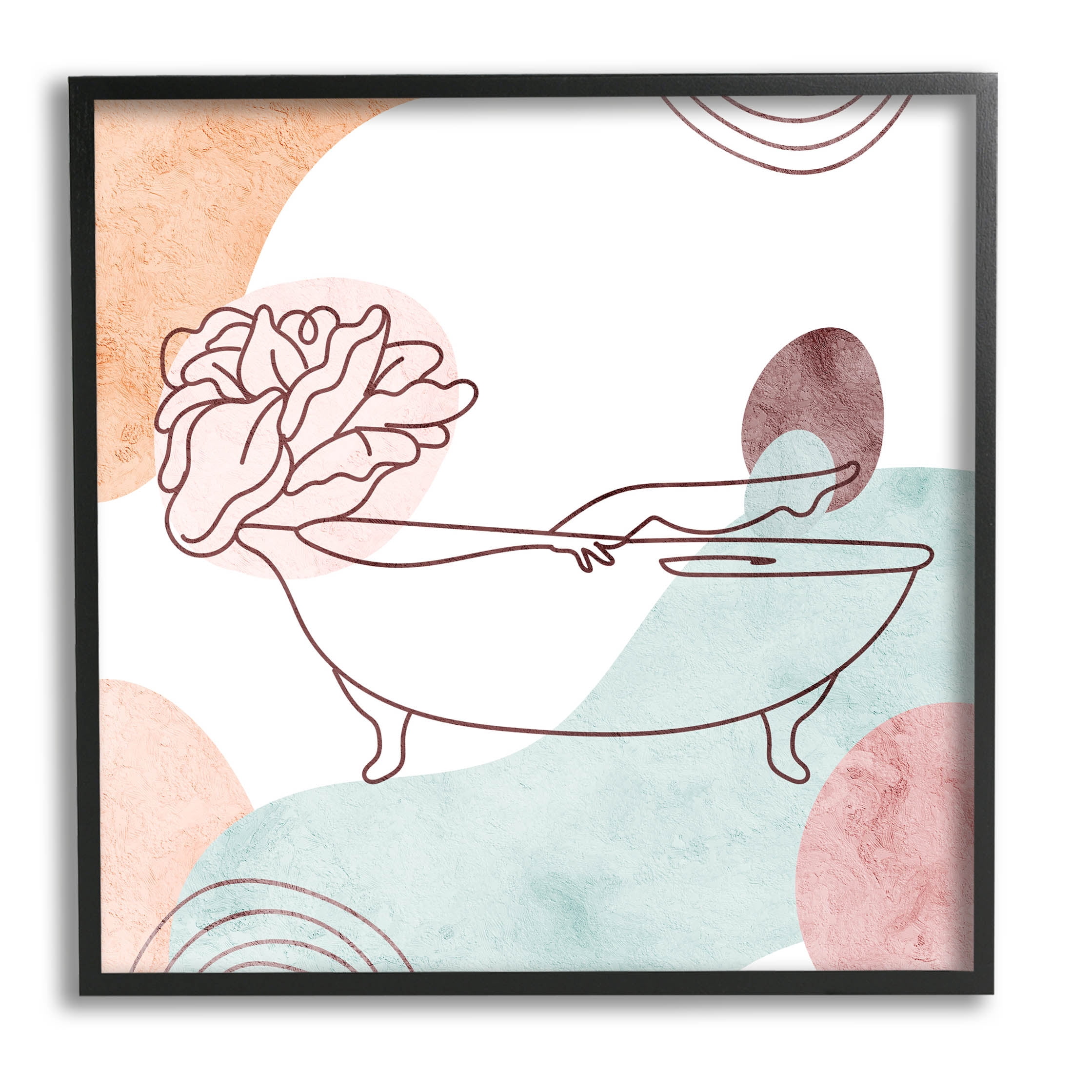 Pastel Geometric Bathtub Flower Botanical & Floral Graphic Art Black Framed Art Print Wall Art