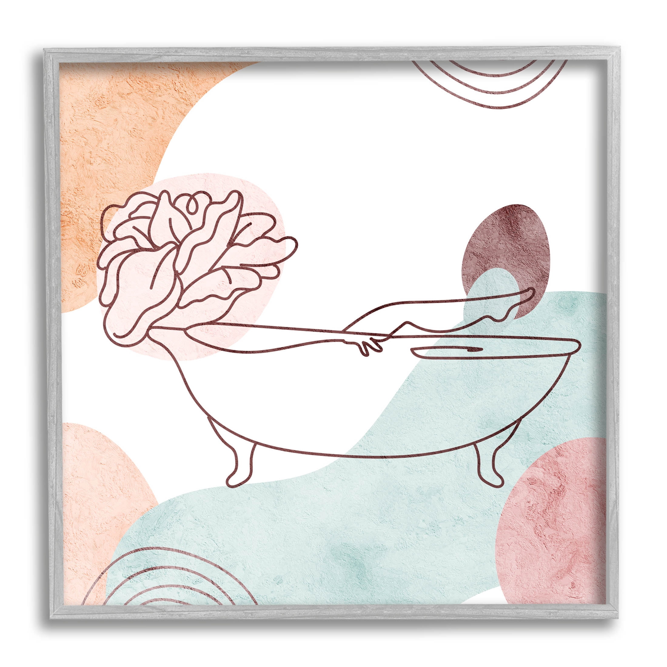 Pastel Geometric Bathtub Flower Botanical & Floral Graphic Art Gray Framed Art Print Wall Art