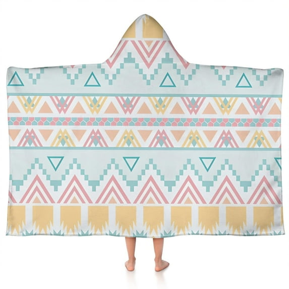 Pastel Geometric Pattern Hooded Bath Towel,50"x30" for Ages 3 To 12 Kids, Quick Dry Lightweight Soft Microfiber Hood Beach Towel Cover Up for Kids