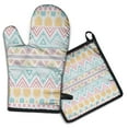 thumbnail image 1 of Pastel Geometric Pattern Kitchen Oven Mitt and Pot Holder Sets 2 Pcs for Baking, Cooking and Grilling, Heat Resistant Up To 392 °F, 1 of 7