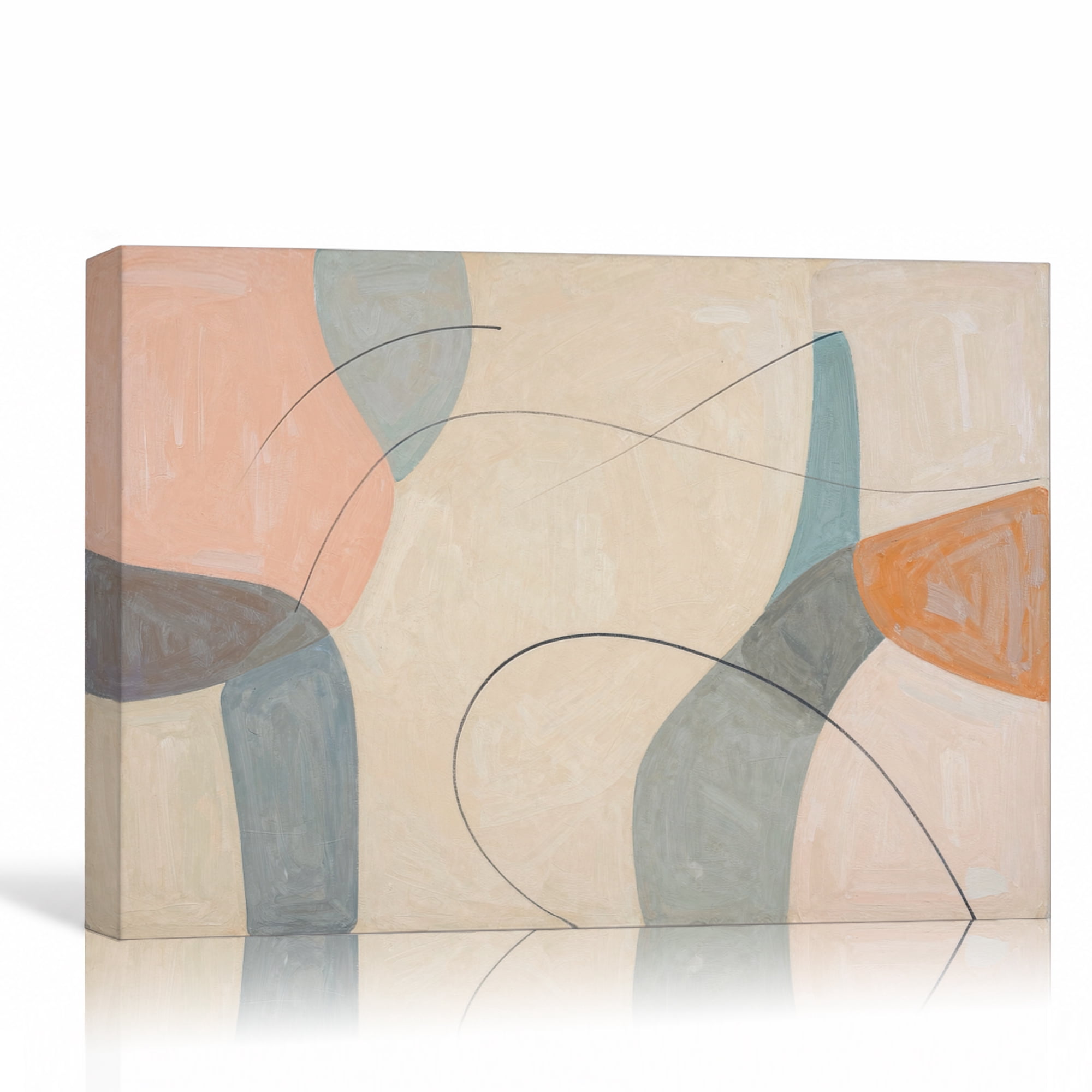 Pastel Geometric Shapes Wall Art Abstract Canvas Print Peach Sage Forms ...