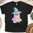 thumbnail image 1 of Pastel Ghost Graphic T-Shirt | Cute Unisex Spooky Outfit, Black, Size M, 1 of 6