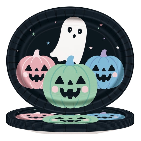 Cute Ghost Oval Disposable Paper Plates, Multicolor, 12" x 10", 8 Count, Halloween by Way To Celebrate