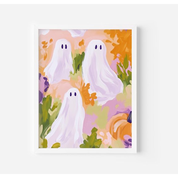 Pastel Ghosts Playful Acrylic Fall October Home Decor, Unframed Paper Print