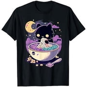 Pastel Goth Aesthetic Kawaii Creepy Cat Eating Ramen Noodles Version Two T-Shirt