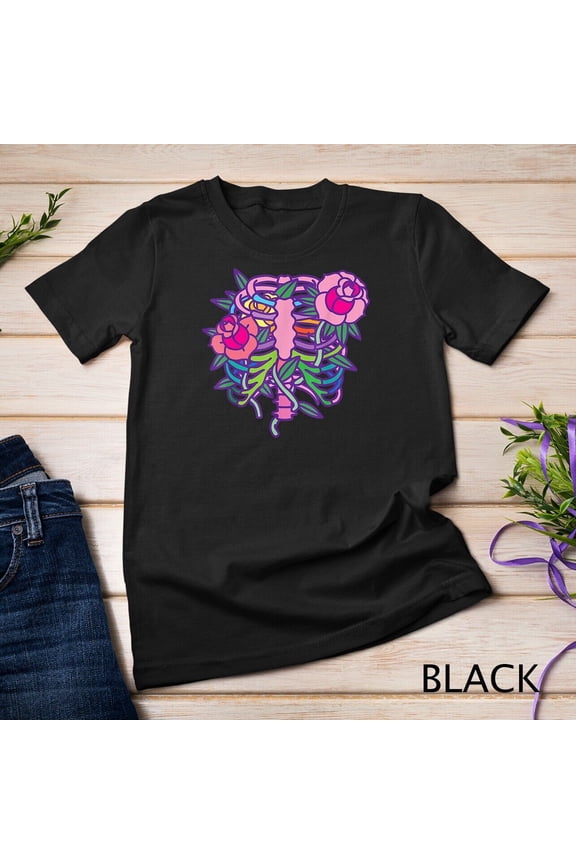 Pastel Goth Aesthetic Rib Cage Flowers T-Shirt