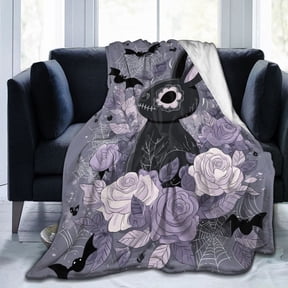 Pastel Goth Bunny Blanket, Spooky Cute Skeleton Art,Soft Flannel Fleece for Edgy Home & Halloween Decor 50x40