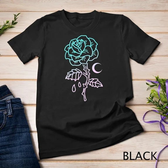 Pastel Goth Flower Emo Aesthetic Clothes Moon Rose T-Shirt Unisex S-5XL Hot Trending Shirt, Vintage Birthday Gift