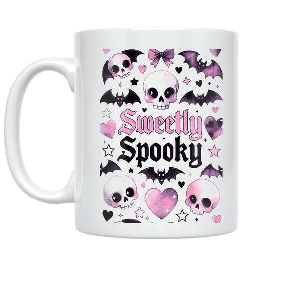 Pastel Goth Skull and Bat Design - Kawaii Gothic Style Enthusiast - 11 oz Ceramic Coffee Mug