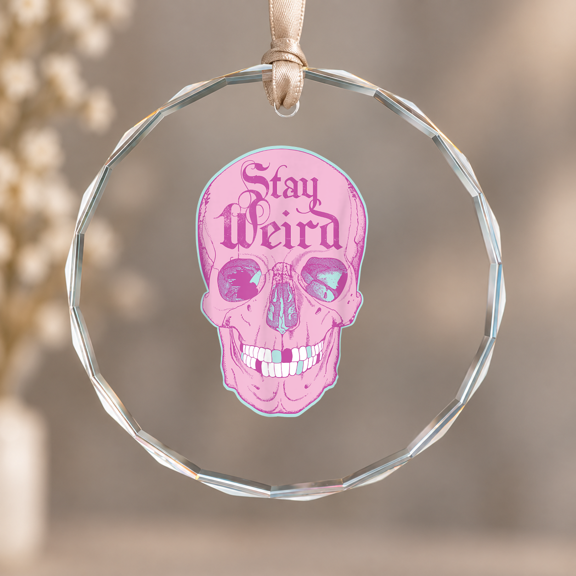 Pastel Goth Stay Weird Emo Skull Ornament, Home Decor, Circle Glass Ornament