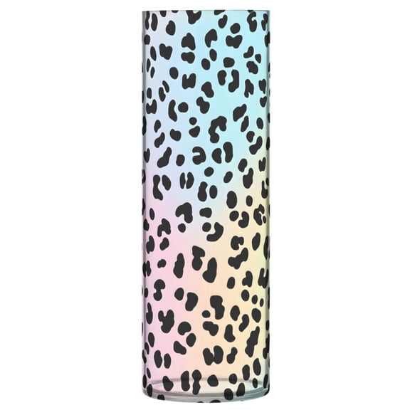 Pastel Gradient Leopard Print Vase Flower Vase Clear Unbreakable Plastic Tall Decorative 11.8in