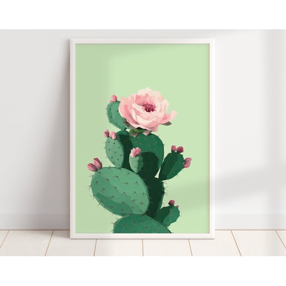 Pastel Green Boho Cactus Wall Art Print, Colorful Minimalist Cactus Decor, Botanical Desert Print, Plant Art Wall Art, Modern Wall Decor, 8x12 UNFRAMED