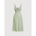 thumbnail image 1 of Pastel Green Ditsy Floral Tie Front Ruched Bust Midi Cami Dress For Women, 1 of 5