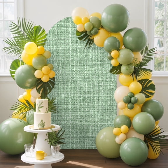 Pastel Green Solid Arch Backdrop Cover, 5FT, Minimalist Cloth Green Linen Texture Rustic Spandex Arch Covers Double-Sided Backdrop for Wedding Birthday Party Photo Background Decoration