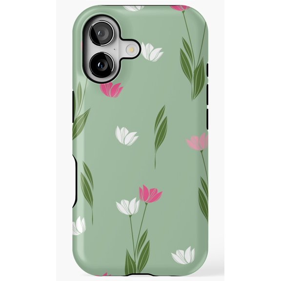 Pastel Green Spring Flowers Tulips Phone Case for iPhone 11 12 13 14 15 16 17 Pro Max