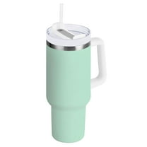 Pastel Green Tumbler with Handle and Straw Lid 40 oz Insulated Vacuum Water Bottle Stainless Steel Travel Cup