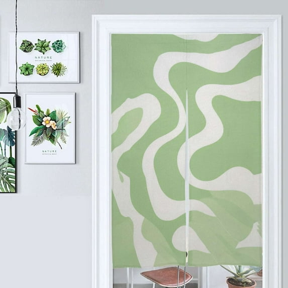 Pastel Green Wavy Abstract Art Door Curtain Nordic Living Room DoorCurtain Porch Partition Curtain Kitchen Rative Half Curtain
