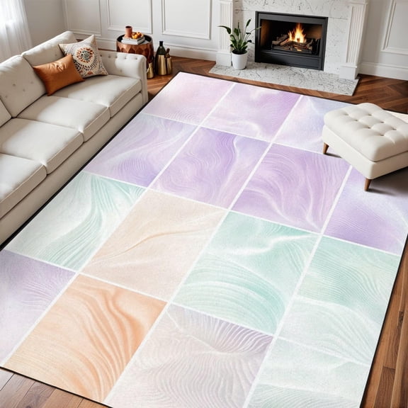 Pastel Grid Floral Area Rug, Minimalist Classroom Pattern Carpet, Washable Non Slip Low Pile Soft Thin, Bedroom Study Office Classroom Home Decor Mat 2x3ft
